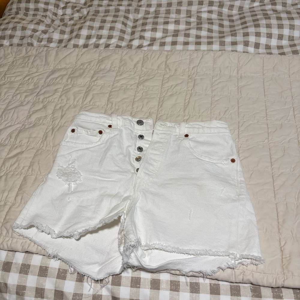 Levi’s White Button-Up Jean Shorts